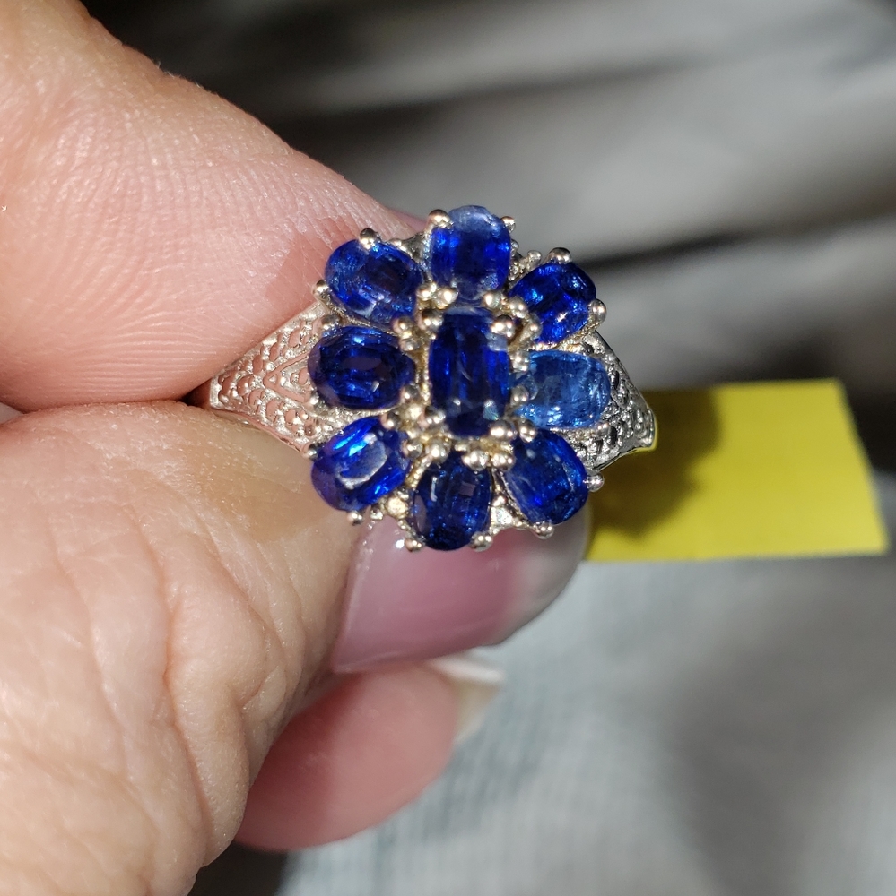 Sz 8, Floral Kyanite Ring,Sterling Silver/w Platinum Overlay,TGW 2.25 carats,NWT